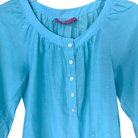 Trina Turk For Banana Collection Turquoise Silk Cotton Blue Blouse Size 0 - Picture 2 of 8